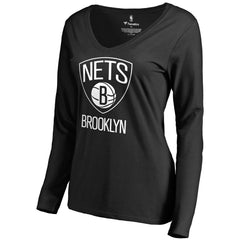 NBA - Brooklyn Nets Women's Primary Logo V-Neck Long Sleeve T-Shirt - Black