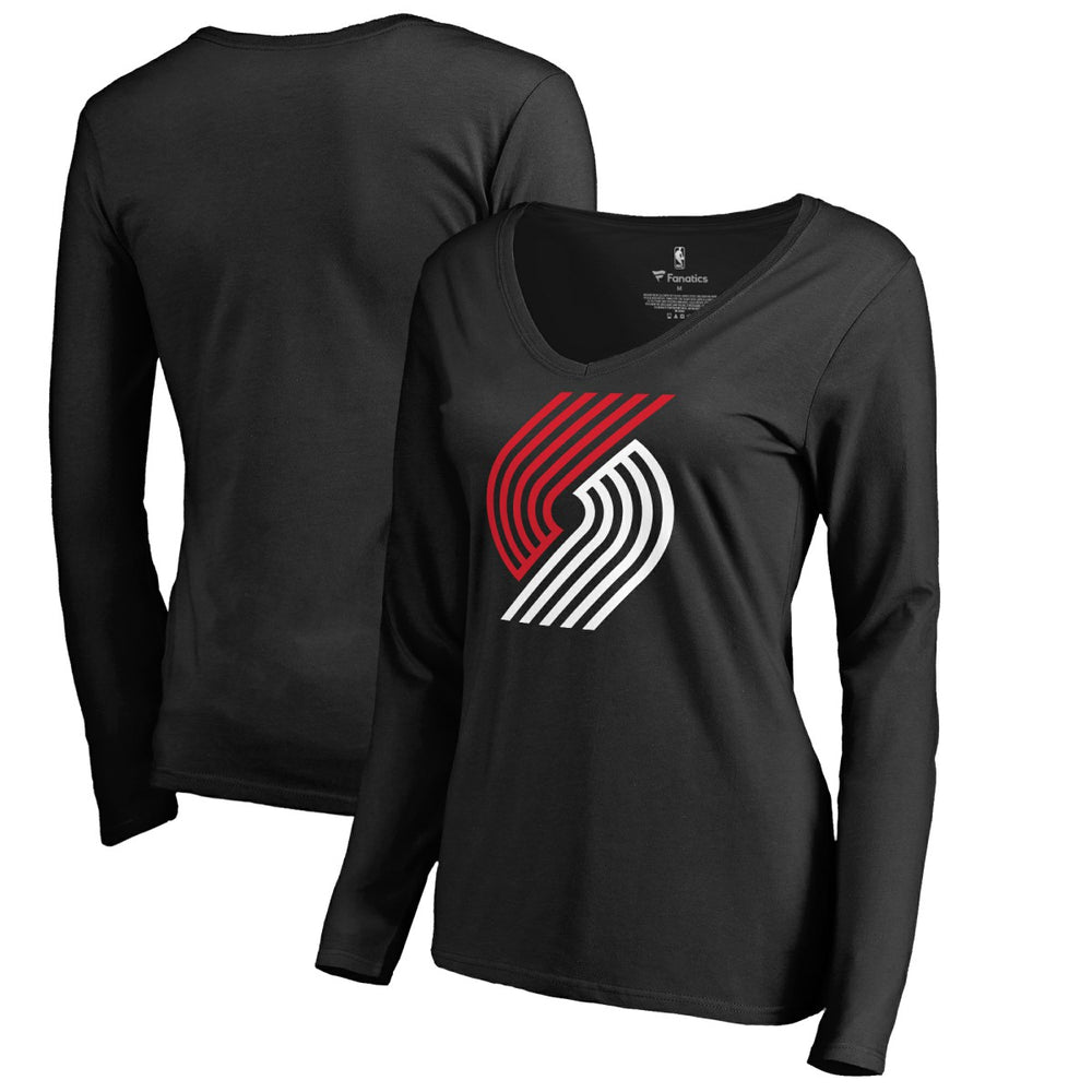 NBA - Portland Trail Blazers Women's Primary Logo V-Neck Long Sleeve T-Shirt - Black