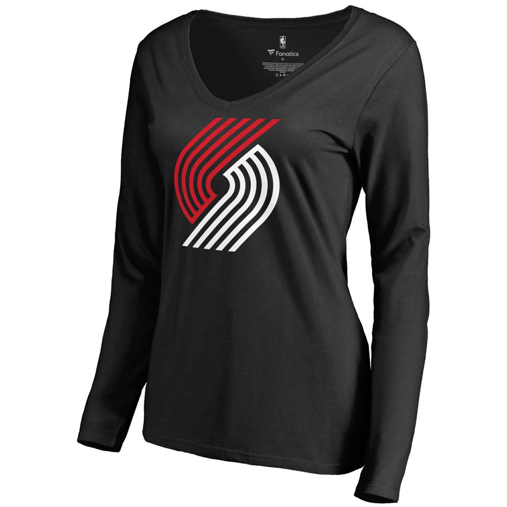 NBA - Portland Trail Blazers Women's Primary Logo V-Neck Long Sleeve T-Shirt - Black