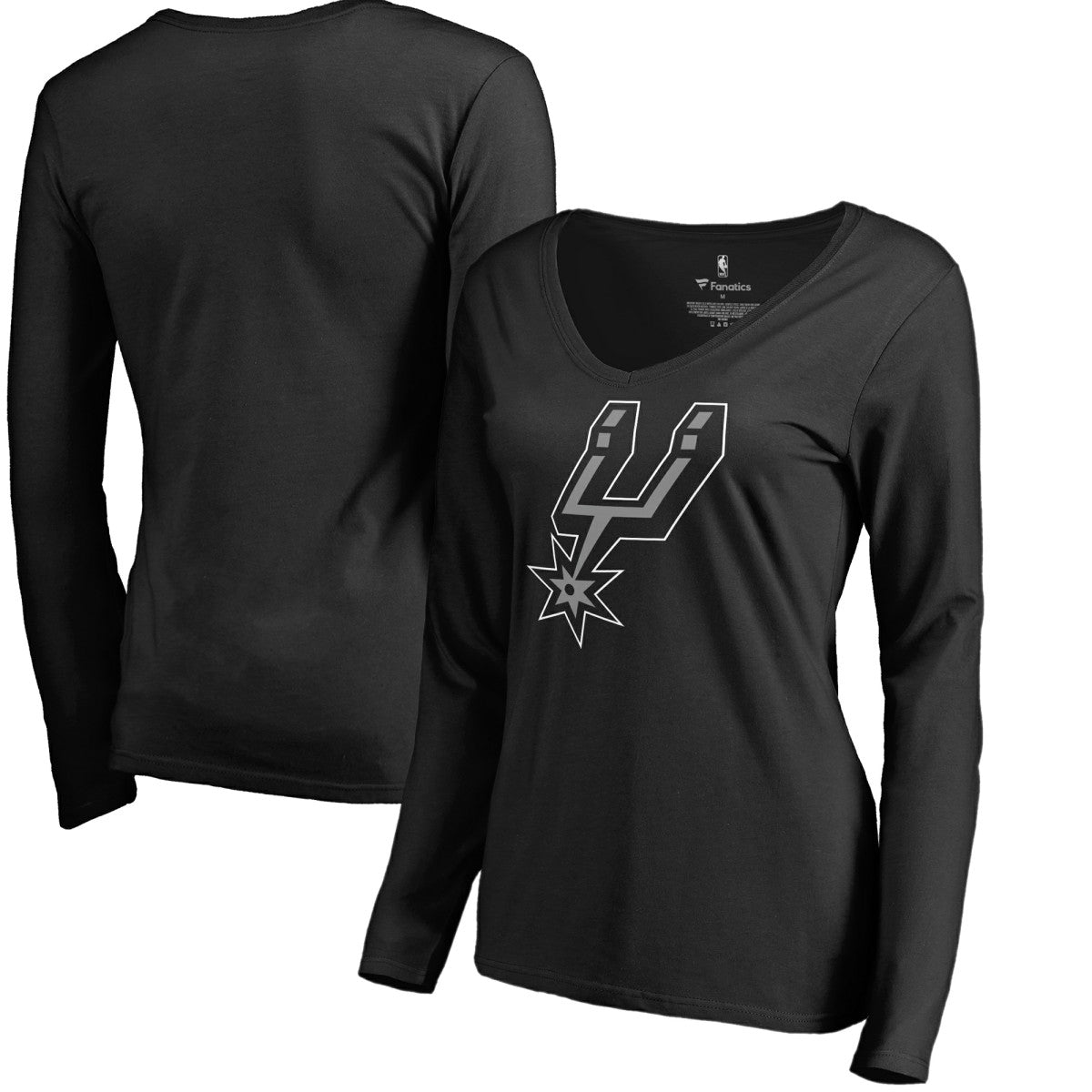 NBA - San Antonio Spurs Women's Primary Logo V-Neck Long Sleeve T-Shirt - Black