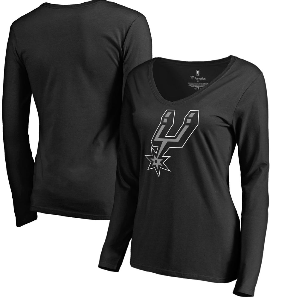 NBA - San Antonio Spurs Women's Primary Logo V-Neck Long Sleeve T-Shirt - Black