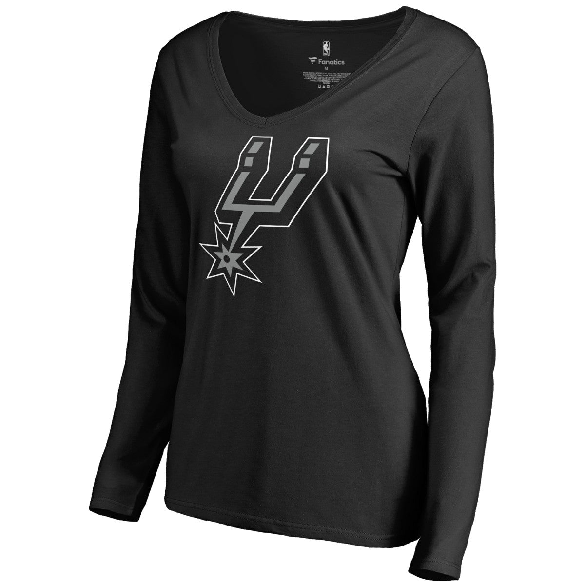 NBA - San Antonio Spurs Women's Primary Logo V-Neck Long Sleeve T-Shirt - Black