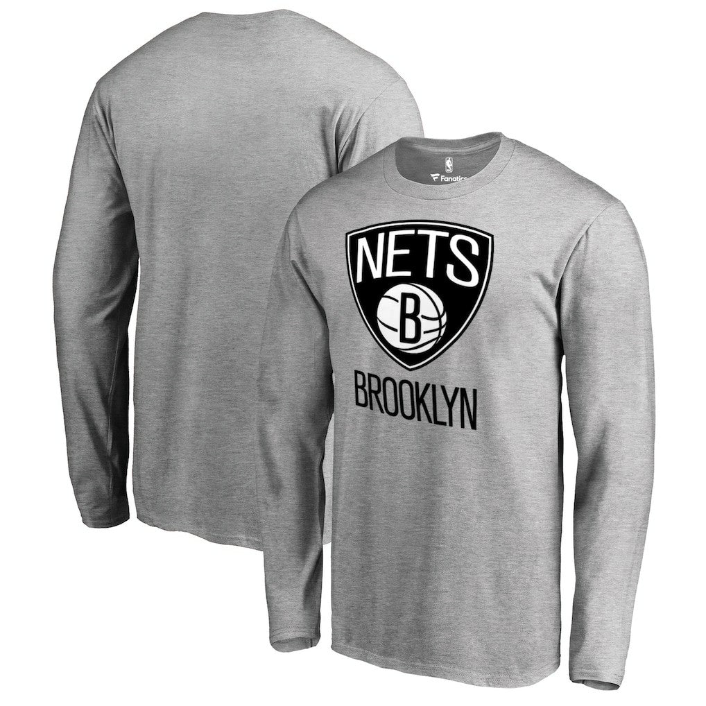 NBA - Brooklyn Nets Primary Logo Long Sleeve T-Shirt - Heather Gray
