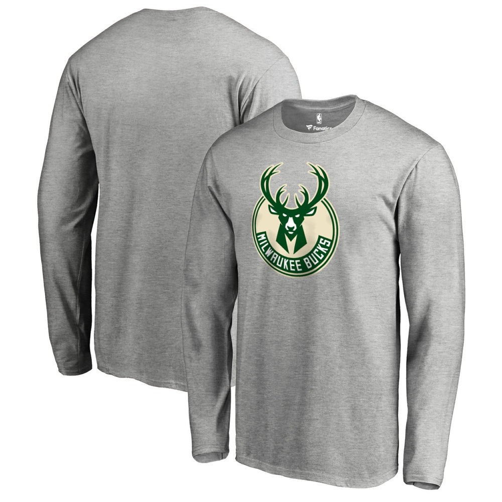 NBA - Milwaukee Bucks Primary Logo Long Sleeve T-Shirt - Heather Gray