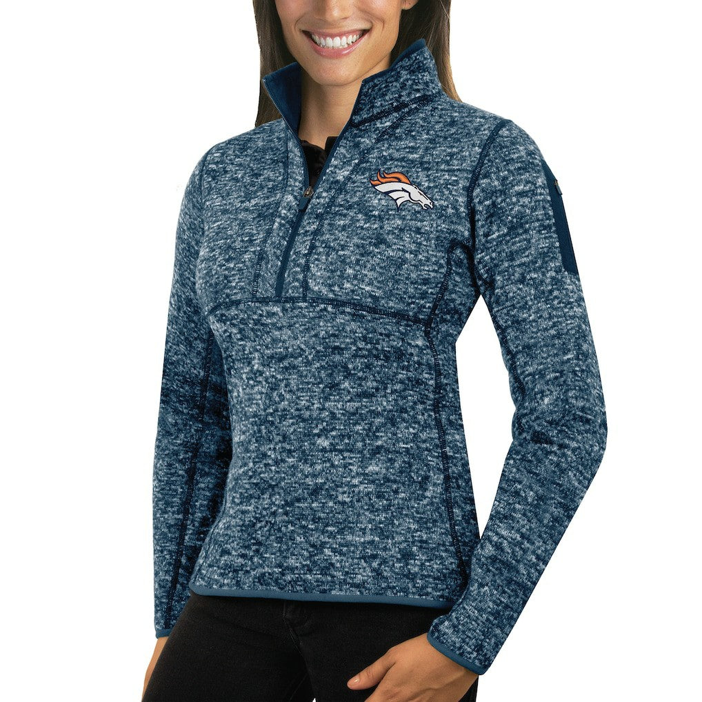 Denver Broncos Antigua Women's Fortune Half-Zip Sweater Heather Navy - NFL