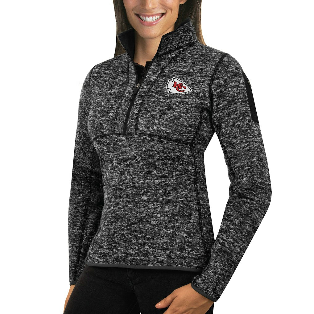 Kansas City Chiefs Antigua Women's Fortune Half-Zip Sweater Heather Black - NFL