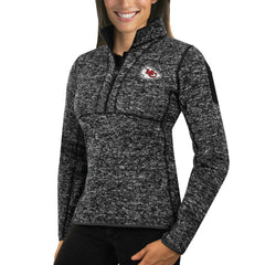 Kansas City Chiefs Antigua Women's Fortune Half-Zip Sweater Heather Black - NFL