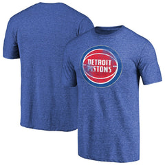 NBA - Detroit Pistons Distressed Team Logo II Tri-Blend V-Neck T-Shirt - Heathered Blue