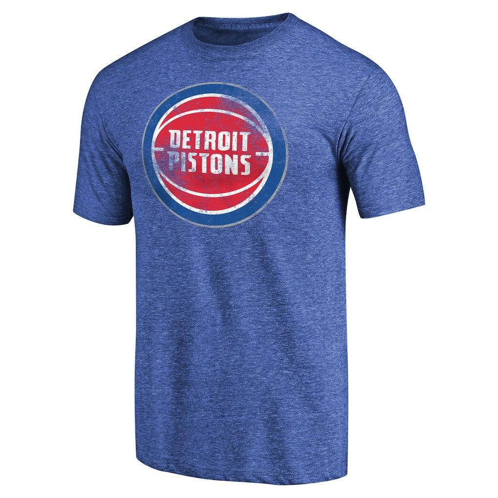 NBA - Detroit Pistons Distressed Team Logo II Tri-Blend V-Neck T-Shirt - Heathered Blue