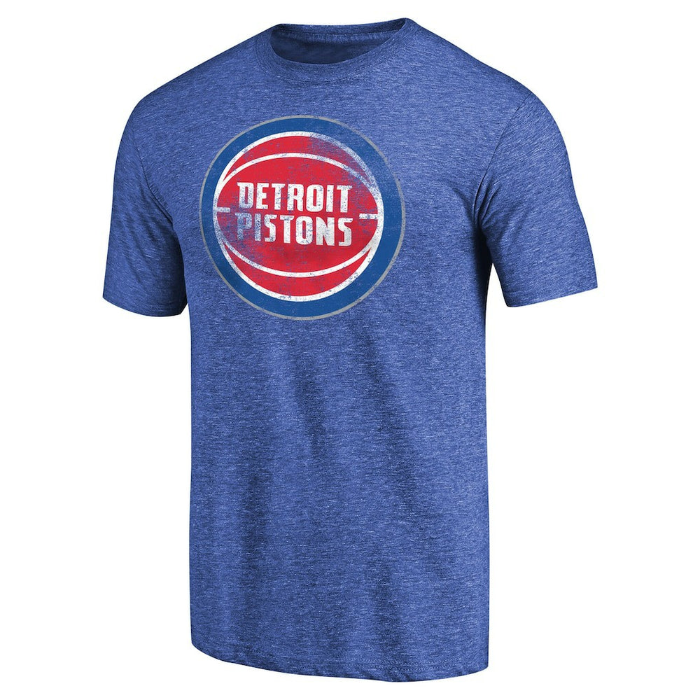 NBA - Detroit Pistons Distressed Team Logo II Tri-Blend V-Neck T-Shirt - Heathered Blue