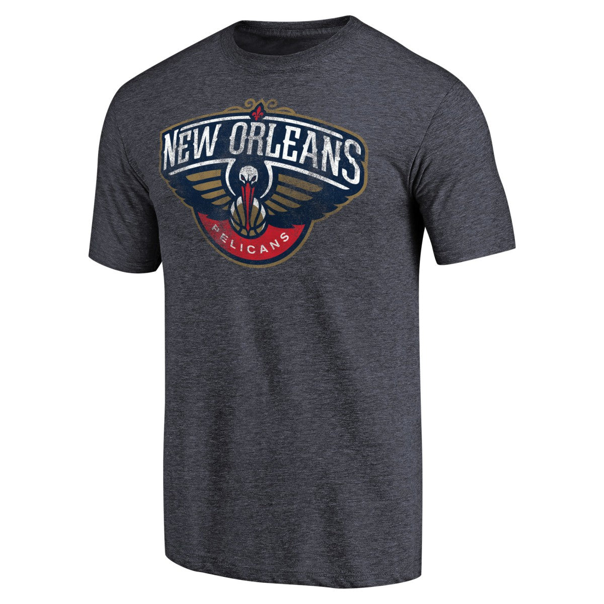 NBA - New Orleans Pelicans Distressed Team Logo Tri-Blend T-Shirt - Heather Navy
