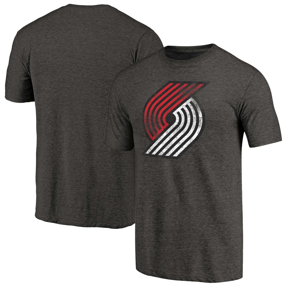 NBA - Portland Trail Blazers Distressed Team Logo Tri-Blend T-Shirt - Heather Black
