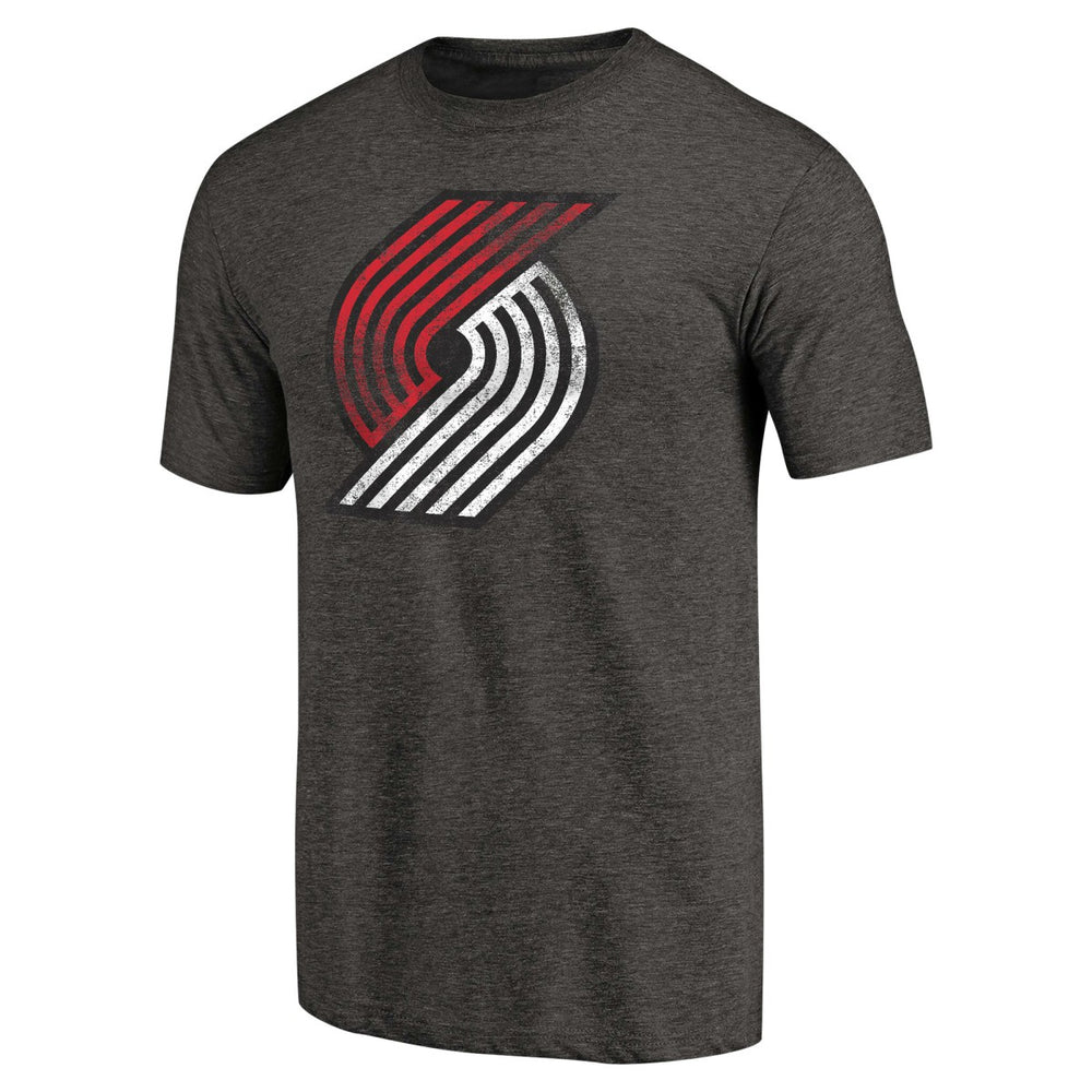 NBA - Portland Trail Blazers Distressed Team Logo Tri-Blend T-Shirt - Heather Black