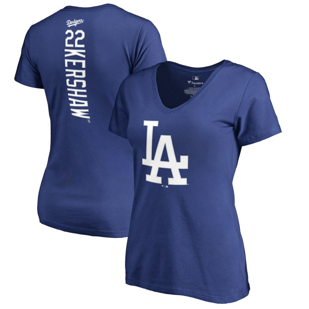 Clayton Kershaw Los Angeles Dodgers Women's Backer Name & Number V-Neck T-Shirt On Sale