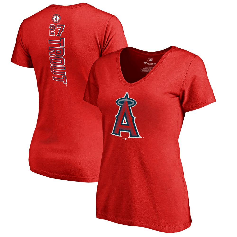 Mike Trout Los Angeles Angels Women's Backer V-Neck T-Shirt Online