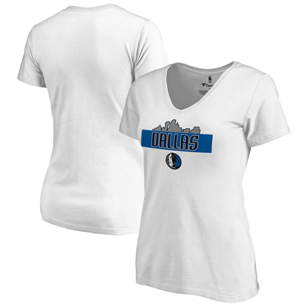 NBA - Dallas Mavericks Women's Hometown Collection Skyline V-Neck T-Shirt - White