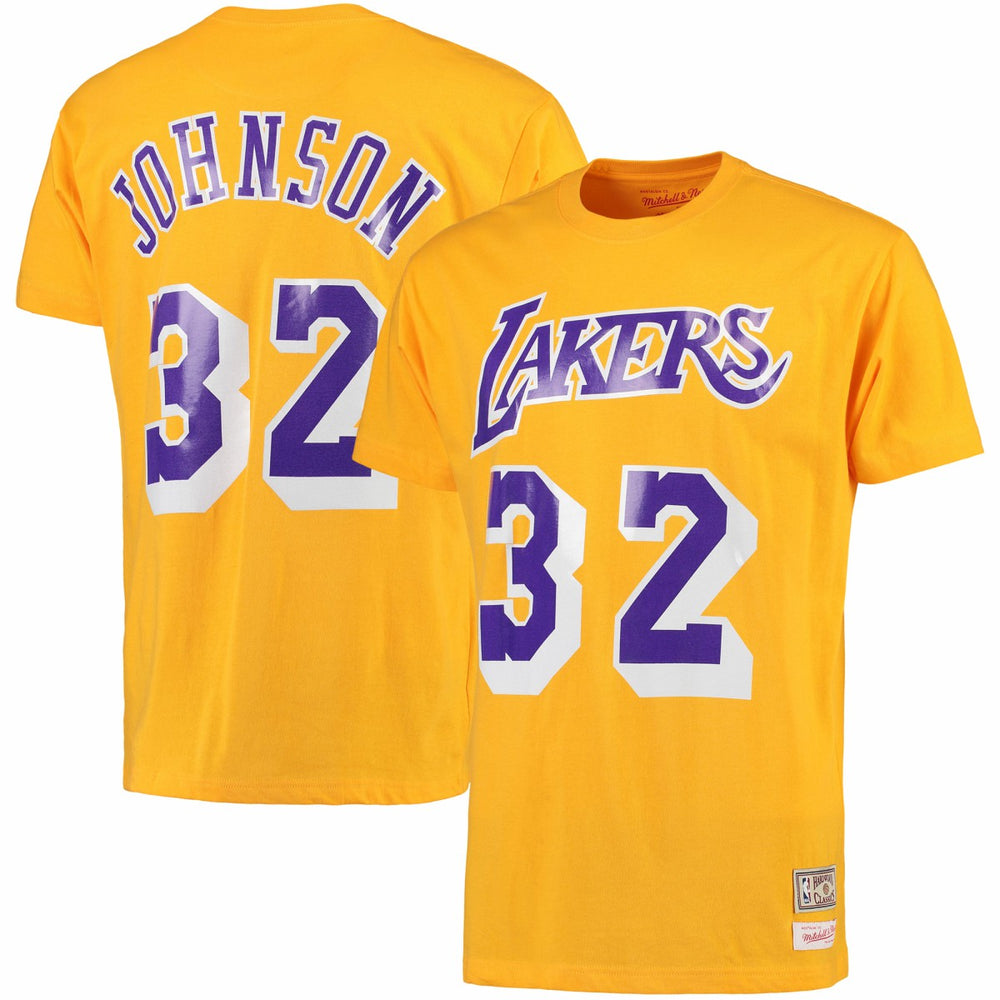 Mitchell & Ness - Magic Johnson Los Angeles Lakers Hardwood Classics Retro Name & Number T-Shirt - Gold
