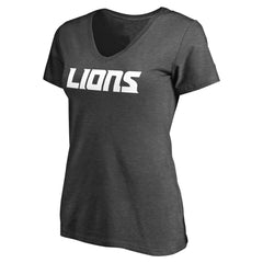 Detroit Lions Women's Team Lockup V-Neck T-Shirt Heather Gray - NFL