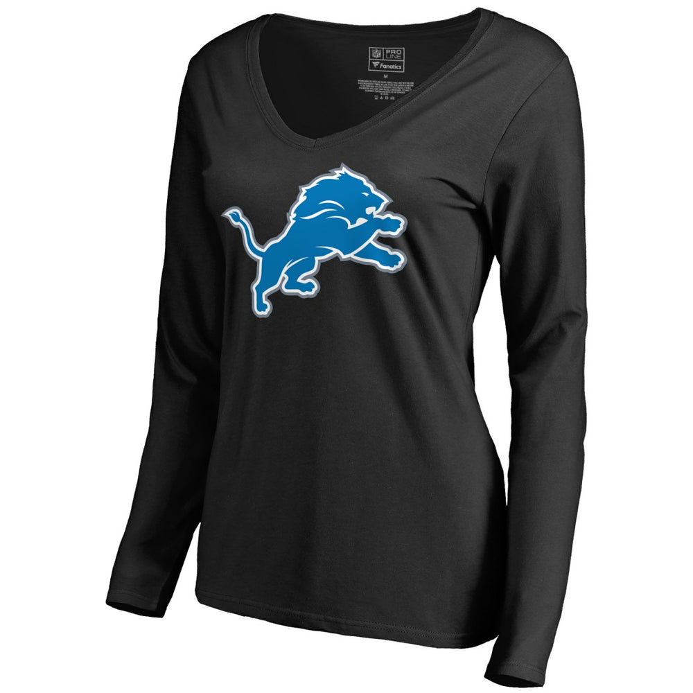 Detroit Lions Women's Primary Logo 2 V-Neck Long Sleeve T-Shirt Black - NFL