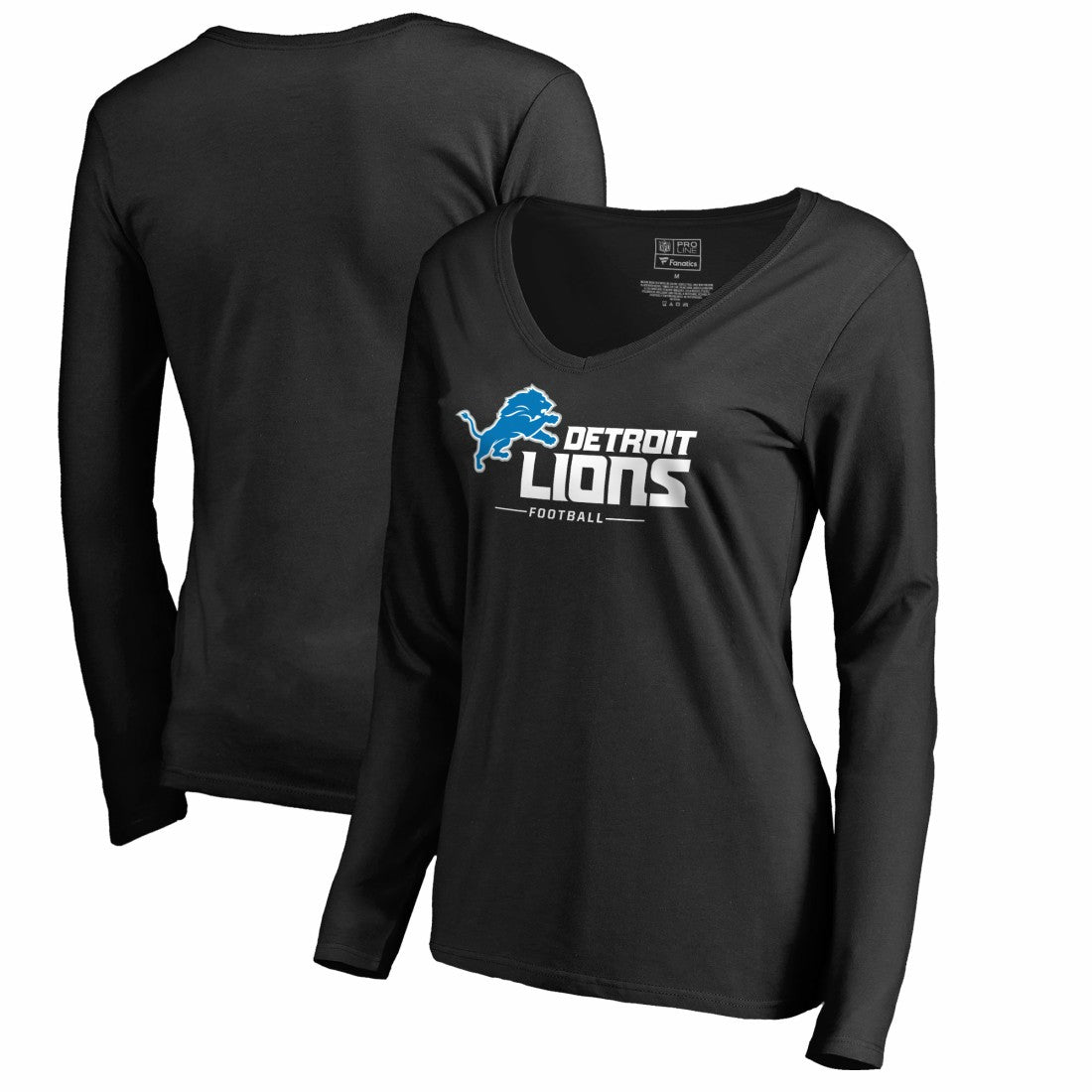 Detroit Lions Women's Team Lockup V-Neck Long Sleeve T-Shirt Black - NFL
