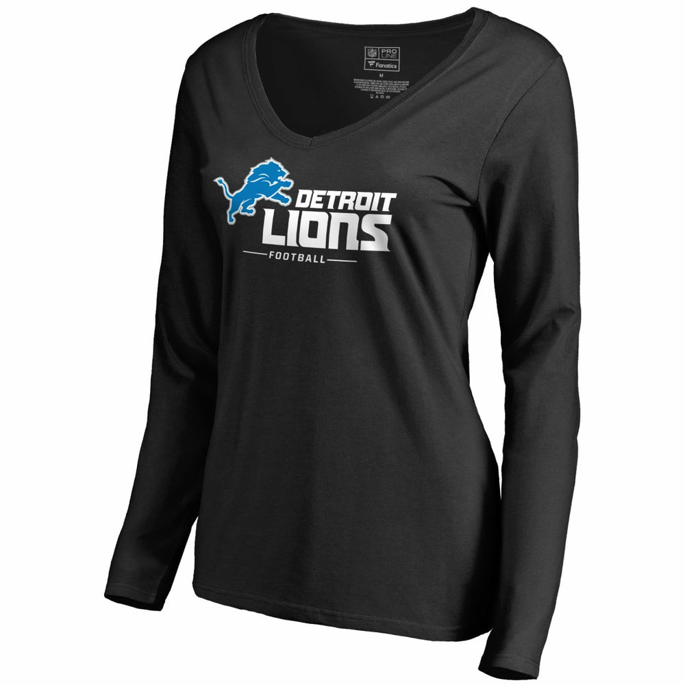 Detroit Lions Women's Team Lockup V-Neck Long Sleeve T-Shirt Black - NFL