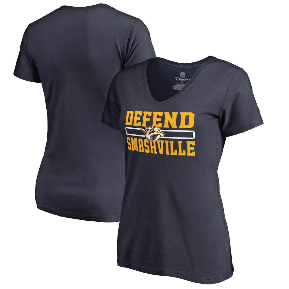Nashville Predators - Women's Hometown Collection Defend V-Neck T-Shirt Navy