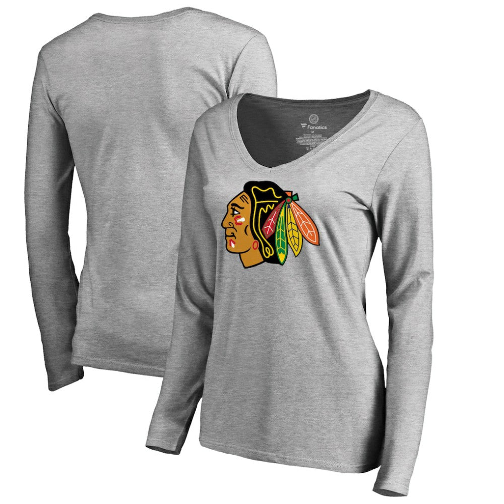 Chicago Blackhawks Women's Primary Logo Long Sleeve T-Shirt Ash
