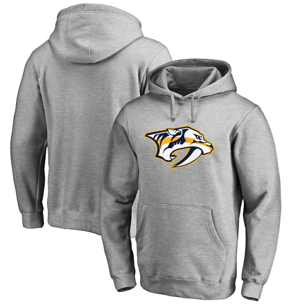 Nashville Predators - Primary Team Logo Fleece Fitted Pullover Hoodie Heather Gray