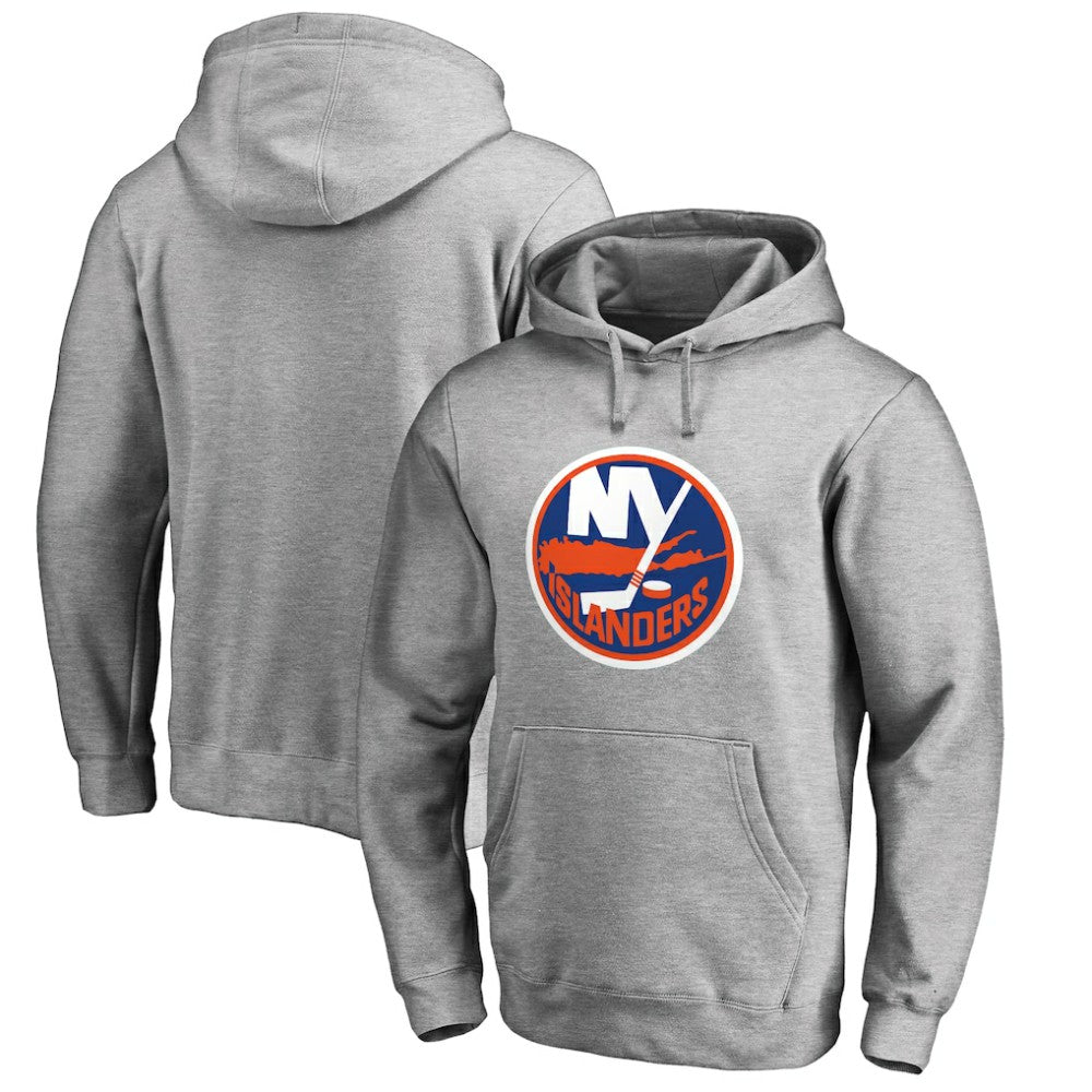 New York Islanders - Primary Team Logo Fleece Fitted Pullover Hoodie Heather Gray