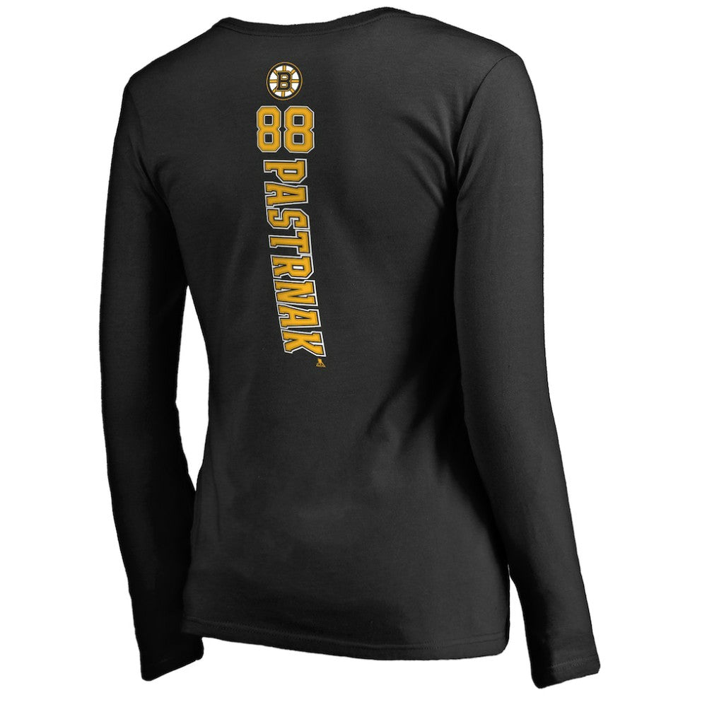 David Pastrnak Boston Bruins Women's Backer V-Neck Long Sleeve T-Shirt Black