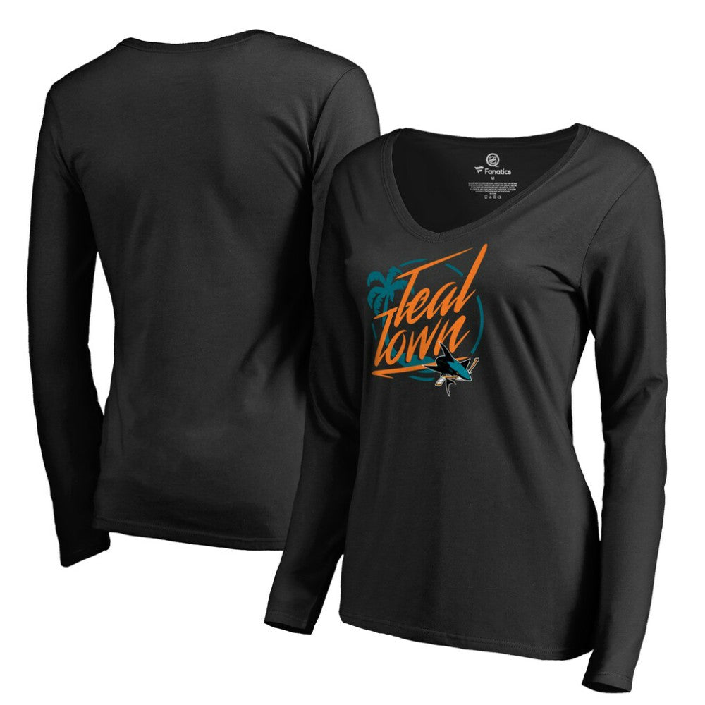 San Jose Sharks - Women's Hometown Collection City of Teal Long Sleeve T-Shirt Black