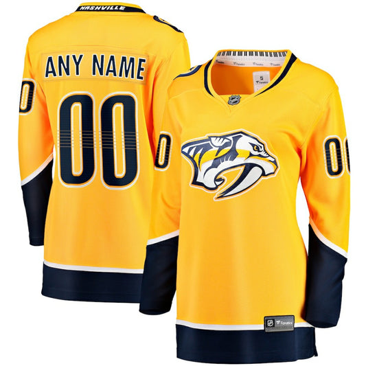 Nashville Predators Fanatics Women's Home Breakaway Custom Jersey - Yellow | NHL Jerseys