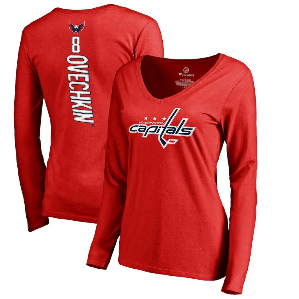 Alexander Ovechkin Washington Capitals Women's Backer V-Neck Long Sleeve T-Shirt Red