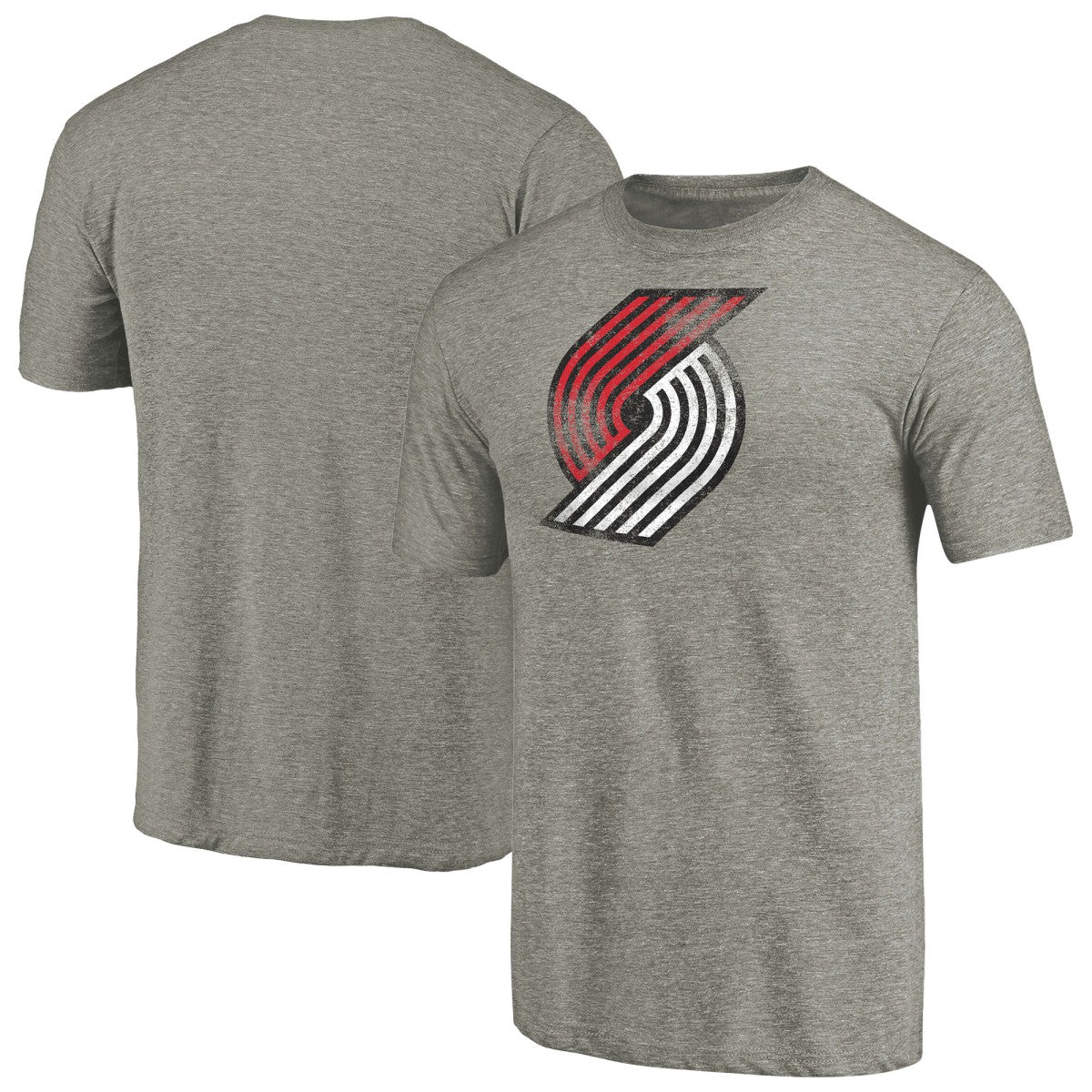 NBA - Portland Trail Blazers Distressed Team Logo Tri-Blend T-Shirt - Heather Gray
