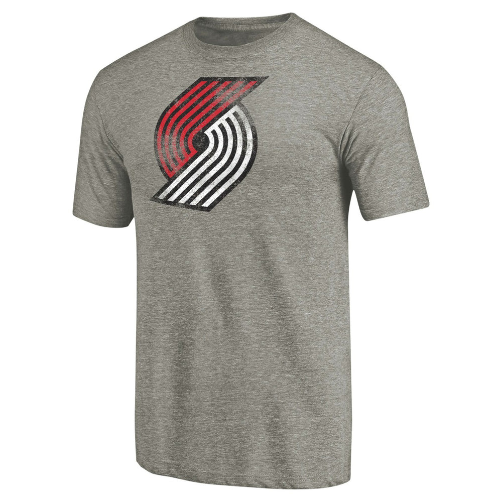 NBA - Portland Trail Blazers Distressed Team Logo Tri-Blend T-Shirt - Heather Gray