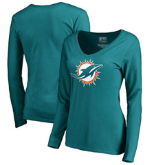 Miami Dolphins Women's Primary Logo V-Neck Long-Sleeve T-Shirt Aqua - NFL