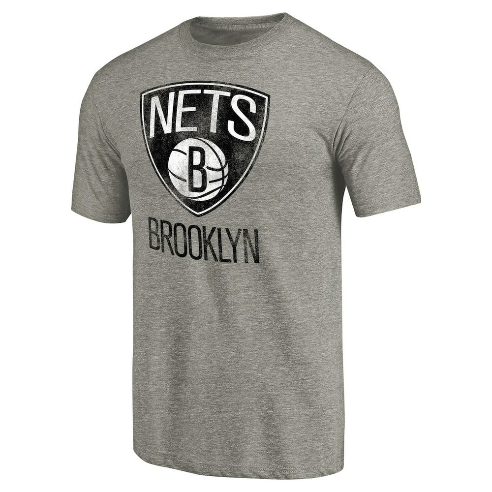 NBA - Brooklyn Nets Distressed Team Logo Tri-Blend T-Shirt - Heather Gray
