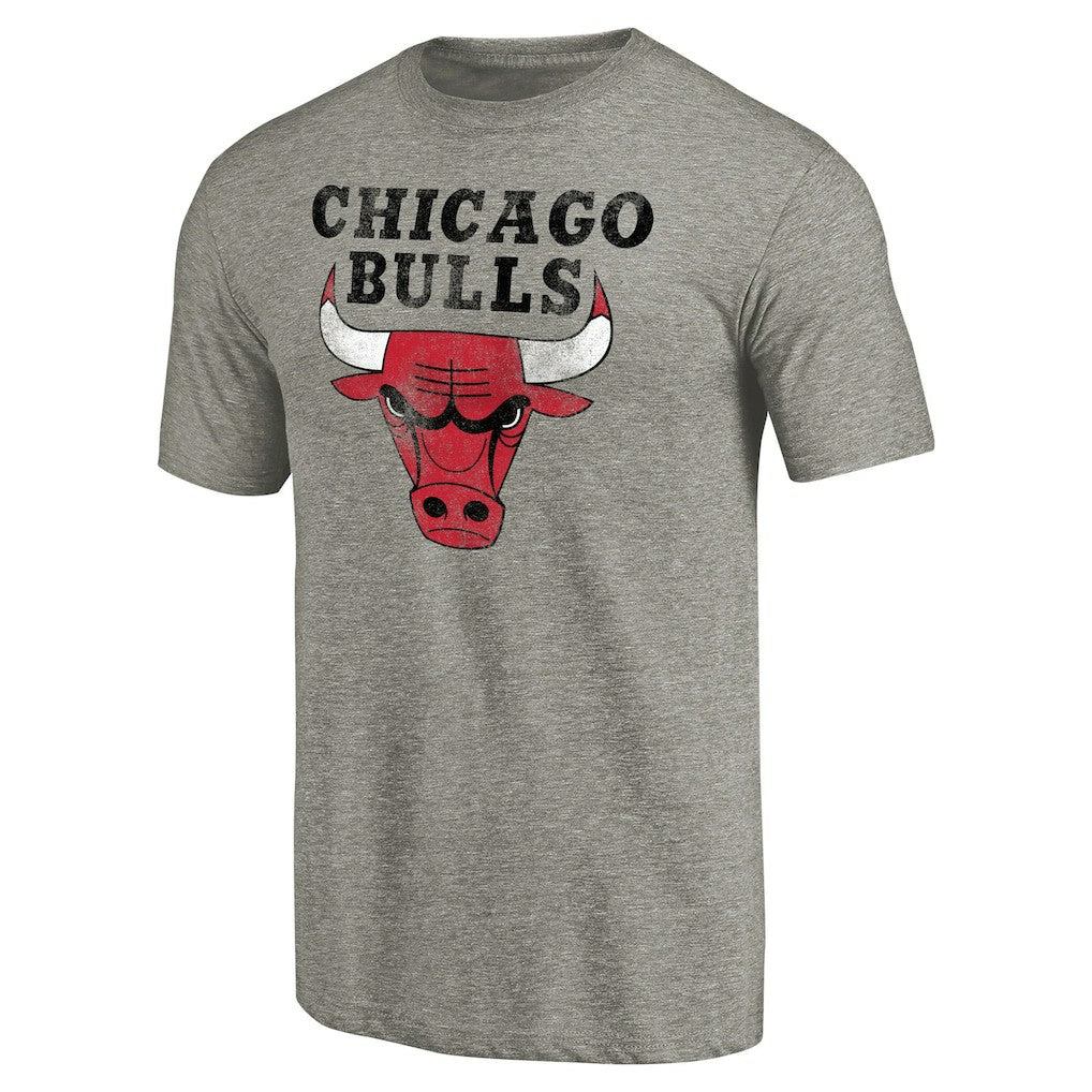 NBA - Chicago Bulls Distressed Team Logo Tri-Blend T-Shirt - Heather Gray