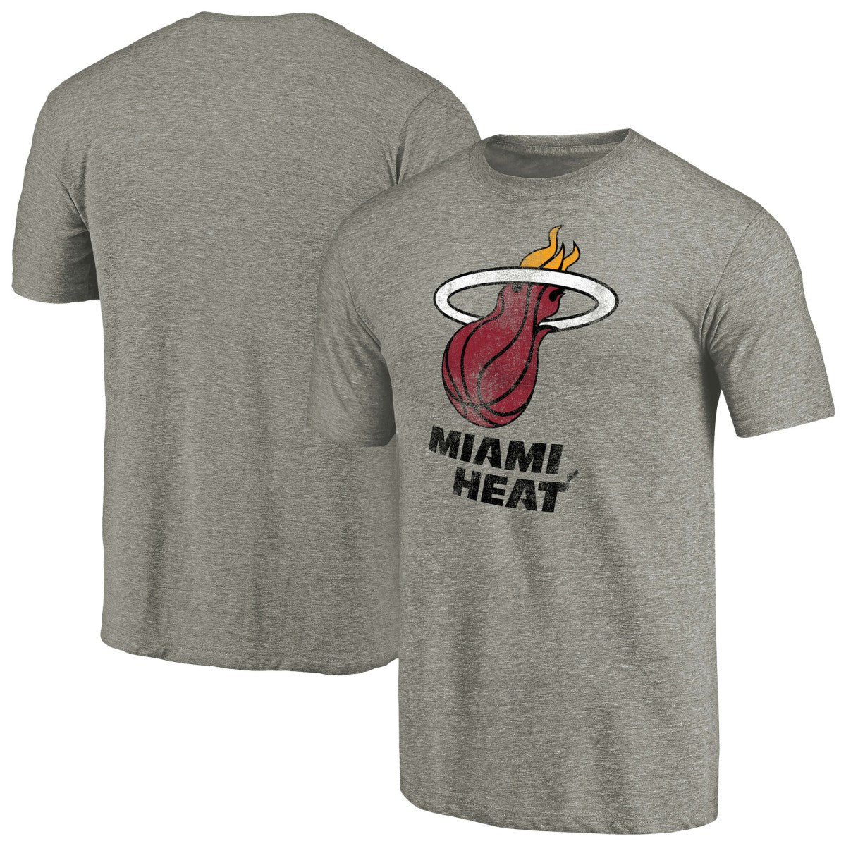 NBA - Miami Heat Distressed Team Logo Tri-Blend T-Shirt - Heather Gray