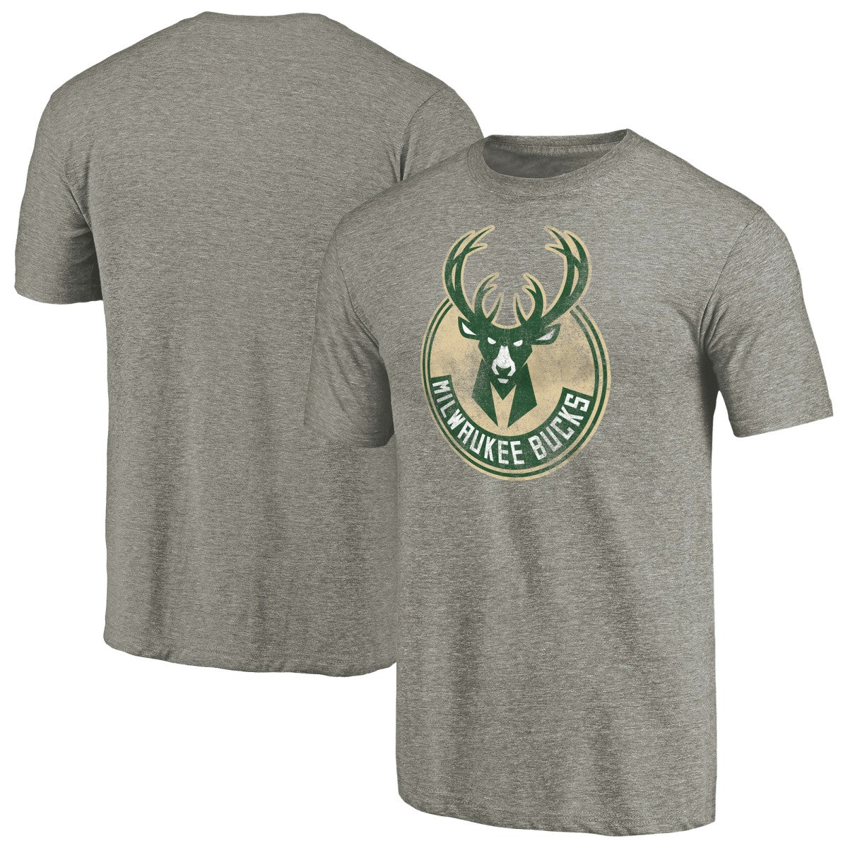 NBA - Milwaukee Bucks Distressed Team Logo Tri-Blend T-Shirt - Heather Gray