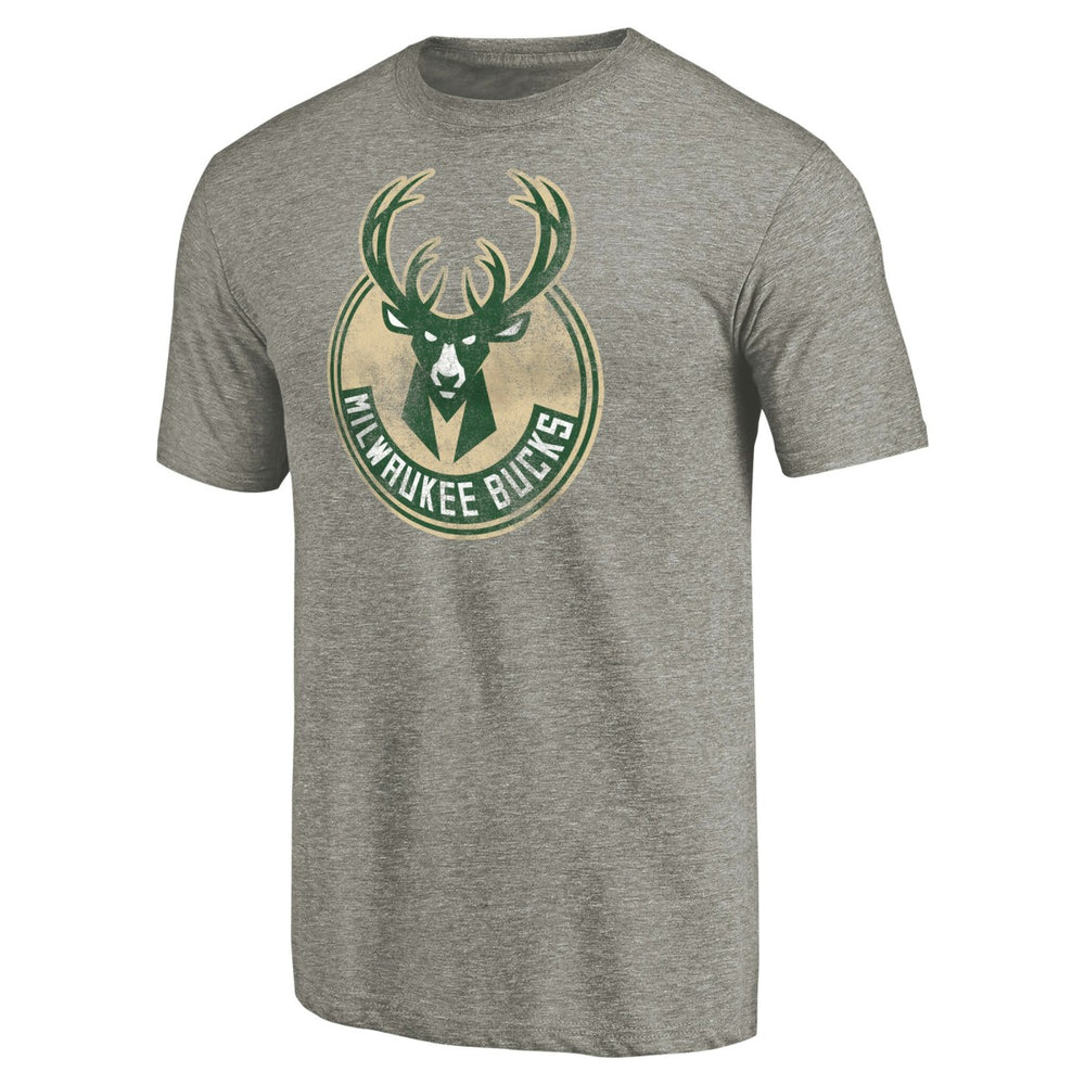 NBA - Milwaukee Bucks Distressed Team Logo Tri-Blend T-Shirt - Heather Gray