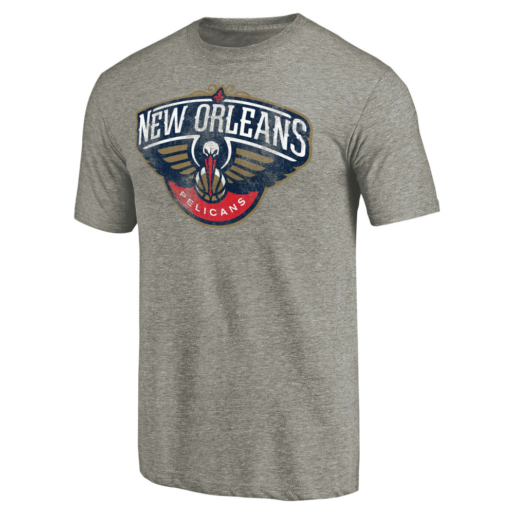 NBA - New Orleans Pelicans Distressed Team Logo Tri-Blend T-Shirt - Heather Gray