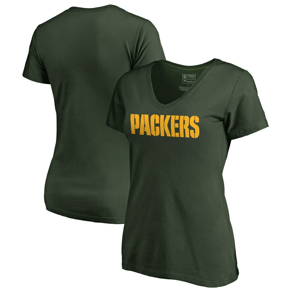 Green Bay Packers Women's Wordmark V-Neck T-Shirt Green - NFL