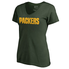 Green Bay Packers Women's Wordmark V-Neck T-Shirt Green - NFL