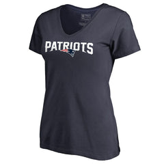 New England Patriots Women's Wordmark V-Neck T-Shirt Navy - NFL