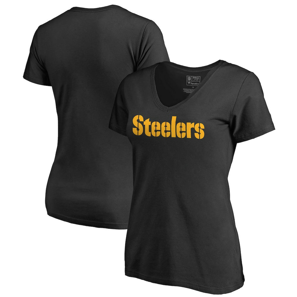 Pittsburgh Steelers Women's Wordmark V-Neck T-Shirt Black - NFL