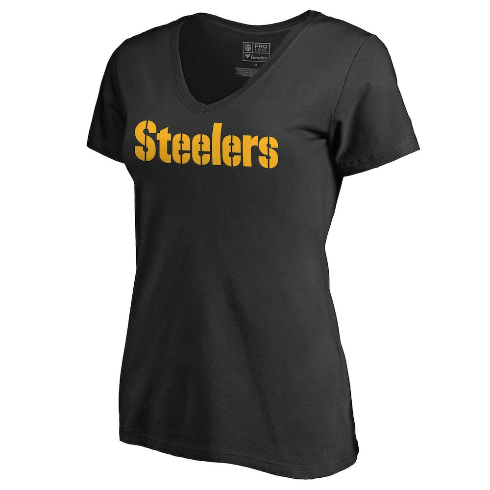 Pittsburgh Steelers Women's Wordmark V-Neck T-Shirt Black - NFL