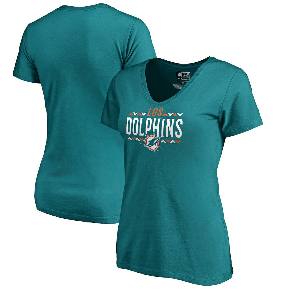 Miami Dolphins Women's Arriba V-Neck T-Shirt Aqua - NFL