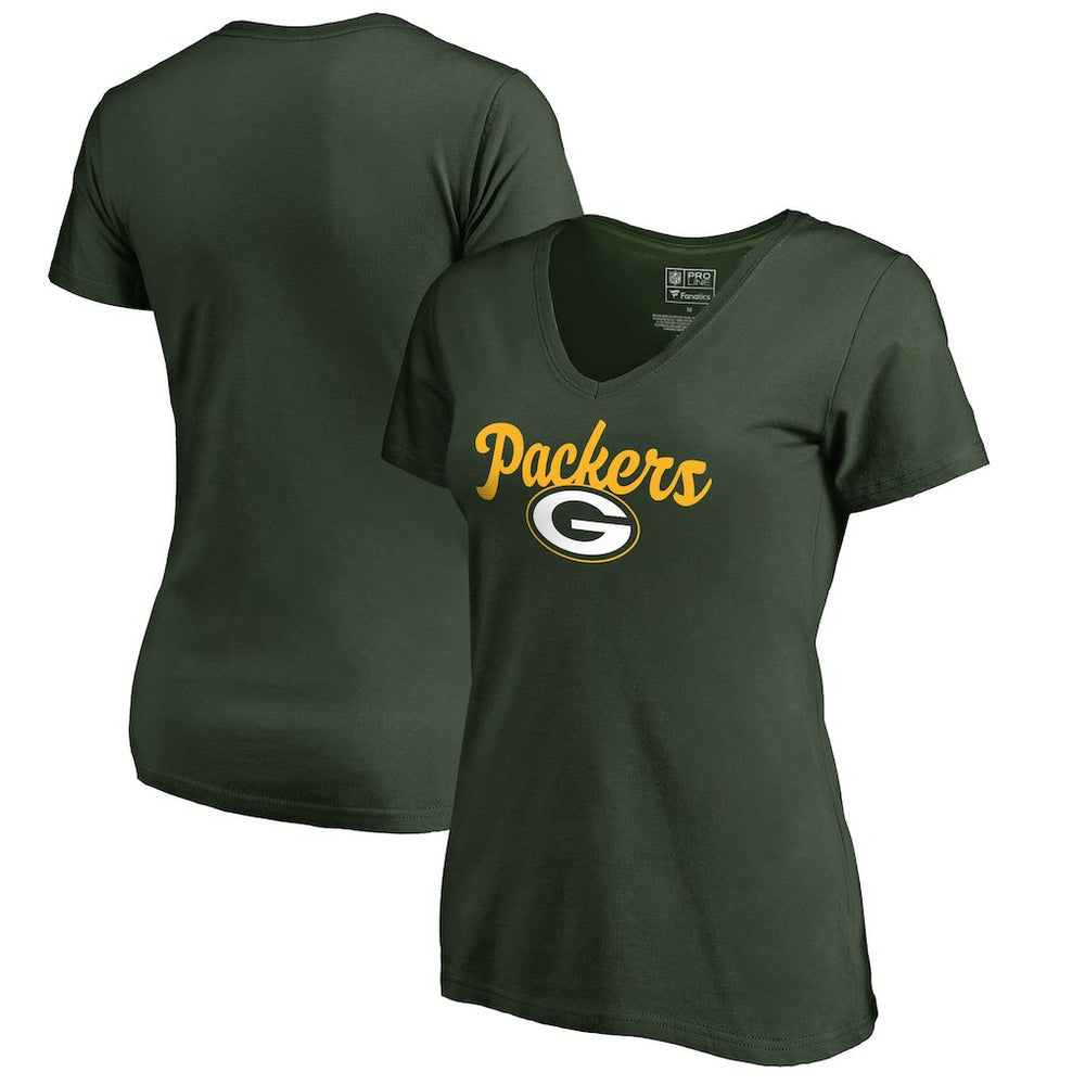 Green Bay Packers Women's Freehand V-Neck T-Shirt Green - NFL