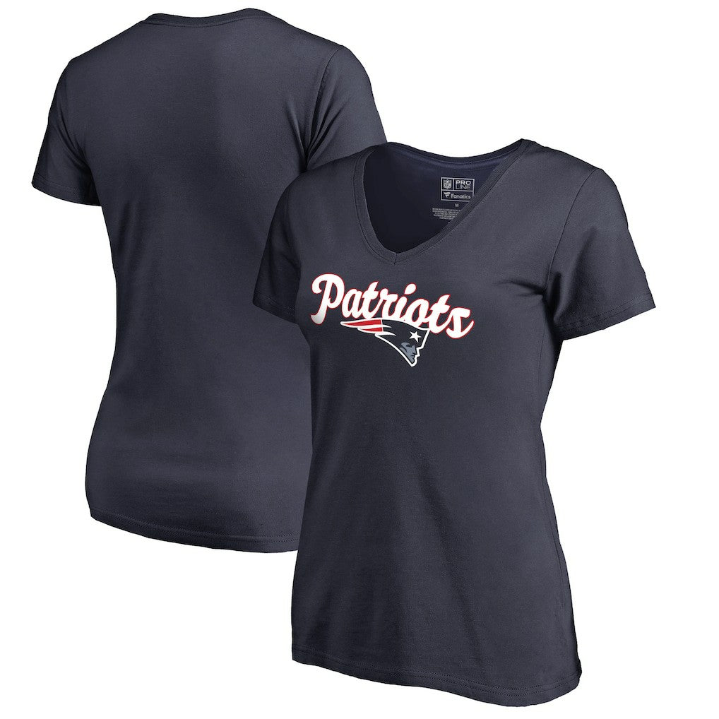 New England Patriots Women's Freehand V-Neck T-Shirt Navy - NFL